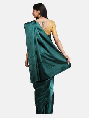 green plain Satin saree with blouse 4
