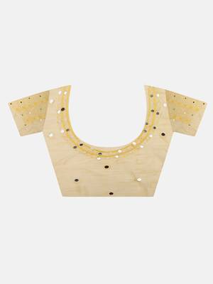 Yellow Mirror Work Georgette Saree With Blouse For Women 7