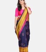 blue printed art silk saree with blouse