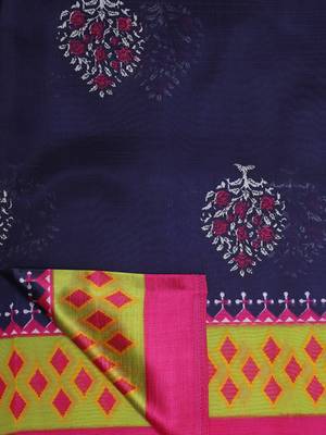 blue printed art silk saree with blouse 4