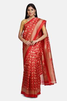 red artsilk abstract print  sarees