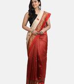 Cream Art Silk Printed Saree With Blouse For Women