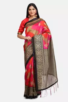 Pink Art Silk Printed Saree