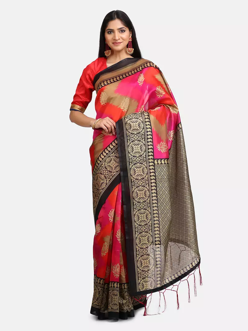 Pink Art Silk Printed Saree