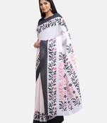 White printed linen saree with blouse