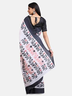 White printed linen saree with blouse 4