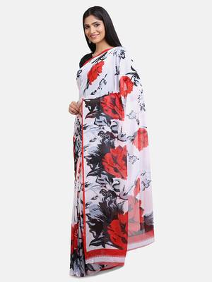 White Printed Georgette Saree With Blouse 5
