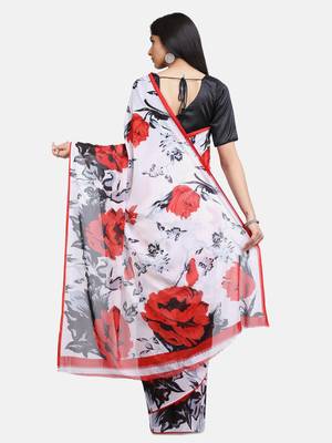 White Printed Georgette Saree With Blouse 7