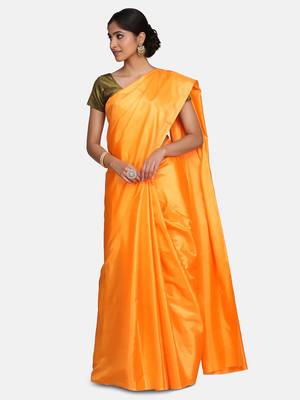 Peach plain fancy fabric saree with blouse 1