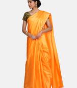 Peach plain fancy fabric saree with blouse