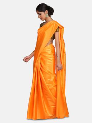 Peach plain fancy fabric saree with blouse 3