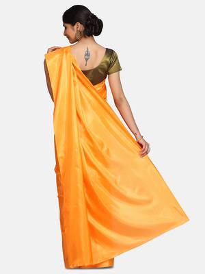 Peach plain fancy fabric saree with blouse 4