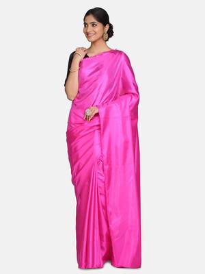 Dark rani pink plain fancy fabric saree with blouse 1