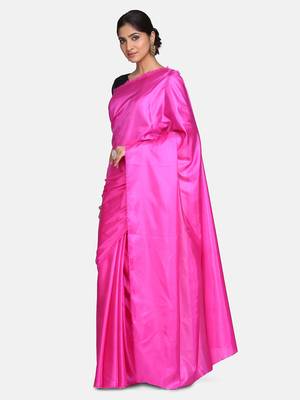 Dark rani pink plain fancy fabric saree with blouse 3