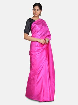 Dark rani pink plain fancy fabric saree with blouse 4