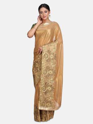 Gold embroidered art silk saree with blouse 1
