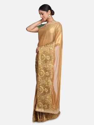 Gold embroidered art silk saree with blouse 3