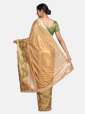 Gold embroidered art silk saree with blouse 4