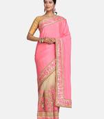 Pink embroidered georgette saree with blouse