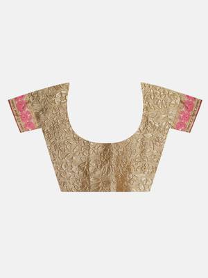Pink embroidered georgette saree with blouse 7