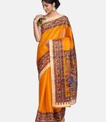Yellow printed bhagalpuri cotton saree with blouse