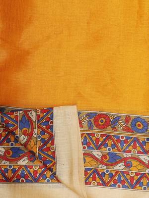Yellow printed bhagalpuri cotton saree with blouse 6