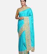 Turquoise Embroidered Art Silk Saree With Blouse