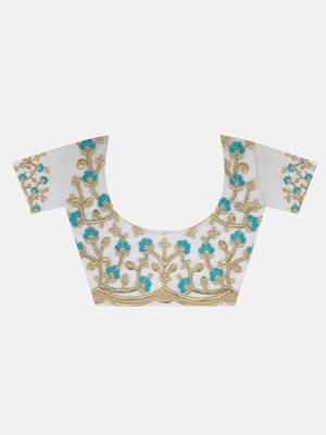 Turquoise Embroidered Art Silk Saree With Blouse 7