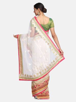 Off-White embroidered Georgette saree with blouse 4