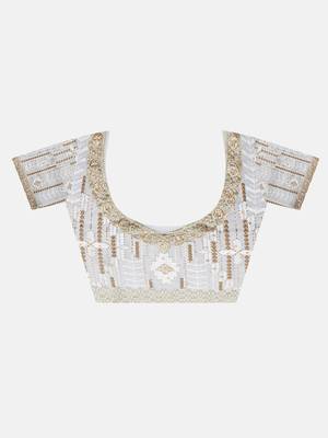 Off-White embroidered Georgette saree with blouse 6
