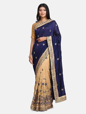 Blue embroidered georgette saree with blouse 1
