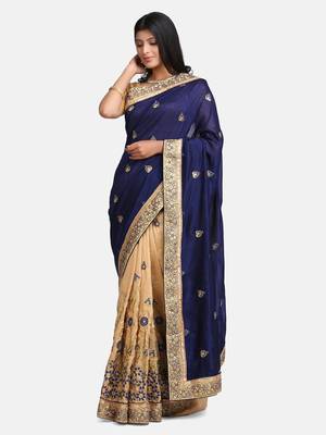 Blue embroidered georgette saree with blouse 3