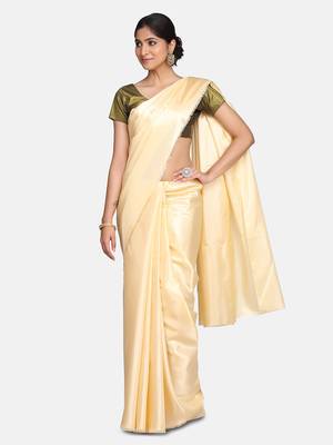 Antique gold plain fancy fabric saree with blouse 1