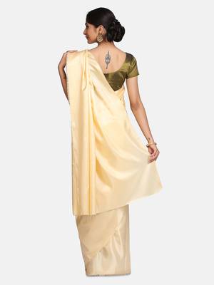 Antique gold plain fancy fabric saree with blouse 5