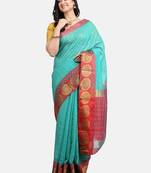 Women's Green Checkered Chanderi Cotton Zari work Saree