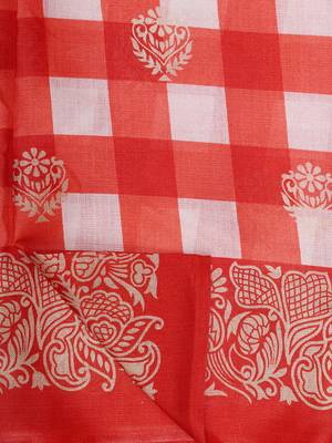 Red printed art silk saree with blouse 5