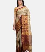 Beige woven cotton silk saree with blouse