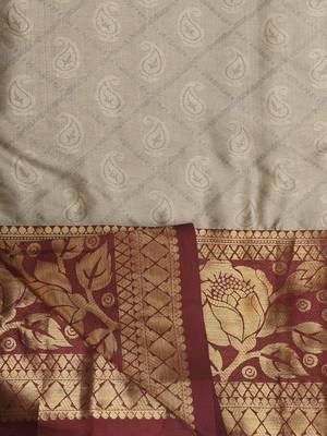 Beige woven cotton silk saree with blouse 6
