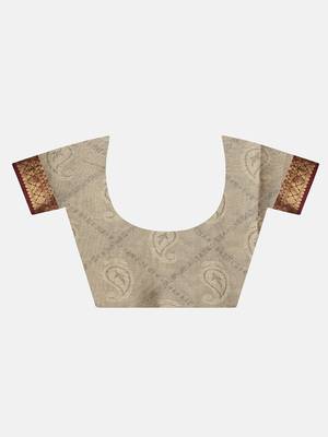 Beige woven cotton silk saree with blouse 7