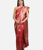 Peach Woven Silk Saree With Blouse