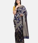 Navy Blue Woven Art Silk Saree With Blouse