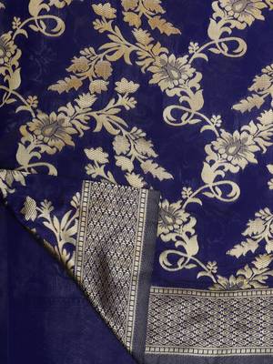 Navy Blue Woven Art Silk Saree With Blouse 6