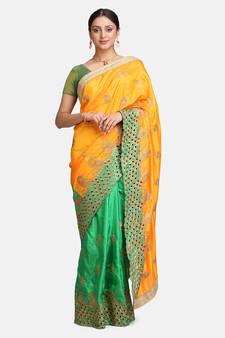 Orange embroidered silk saree with blouse