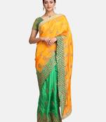 Orange embroidered silk saree with blouse