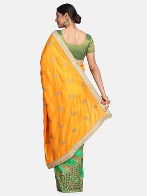 Orange embroidered silk saree with blouse 4