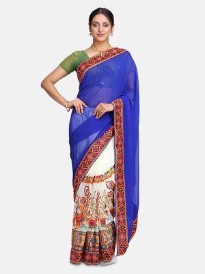 Blue Embroidered Georgette Saree With Blouse 1