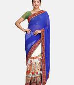 Blue Embroidered Georgette Saree With Blouse