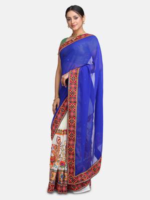 Blue Embroidered Georgette Saree With Blouse 3