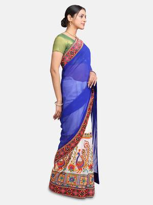 Blue Embroidered Georgette Saree With Blouse 4