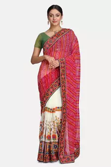 Pink Embroidered Georgette Saree With Blouse